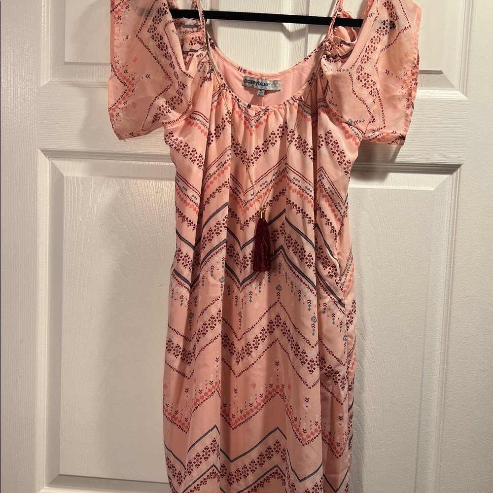 Boho Peach Patterned Off-Shoulder Dress Size Medium